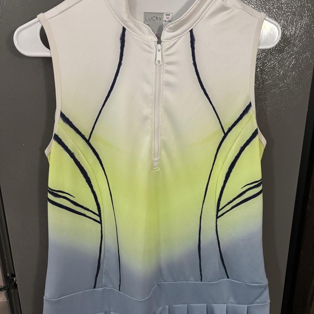 Lucky In Love Tennis Dress Wild Ombre Sleeveless Lime Blue‎ Women's Medium 8-10 - Picture 4 of 8